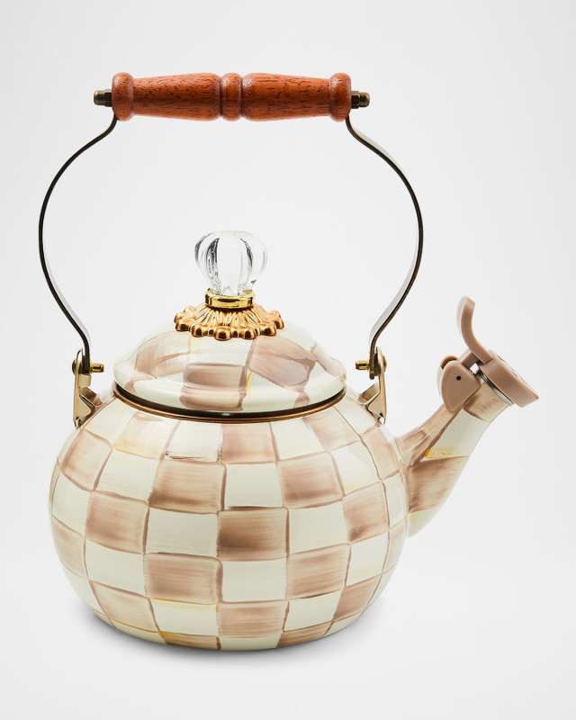 Mocha Check Whistling Tea Kettle